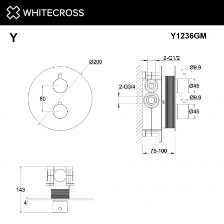 Фото термостатический смеситель для душа whitecross y y1236gm, цвет: оружейная сталь