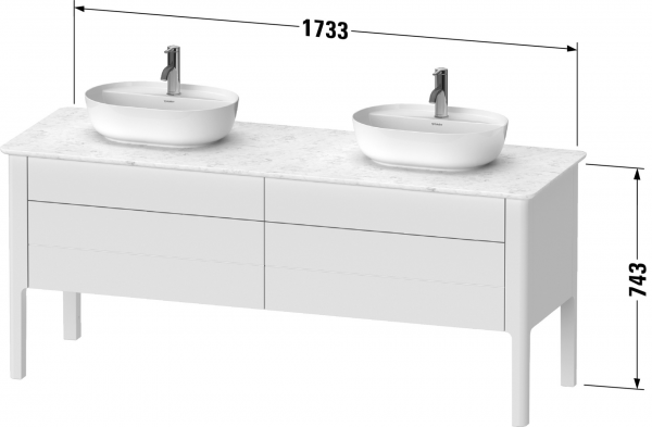 Фото тумба под раковину duravit luv 173 см, цвет: белый матовый сатиновый лак lu9567b3636