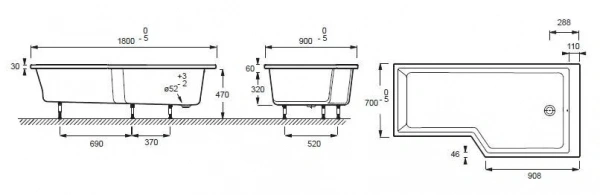 Фото акриловая ванна jacob delafon bain douche neo 180x90 см e6d004r-00