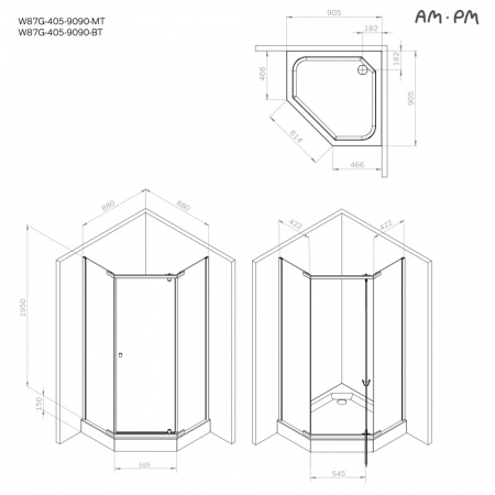 Фото душевое ограждение am.pm sunny 90x90 см w87g-405-9090-bt