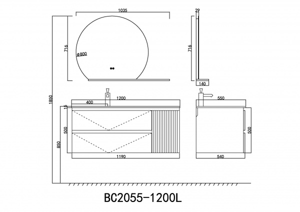 Фото тумба с раковиной orans 120 см bc-2055 1200l