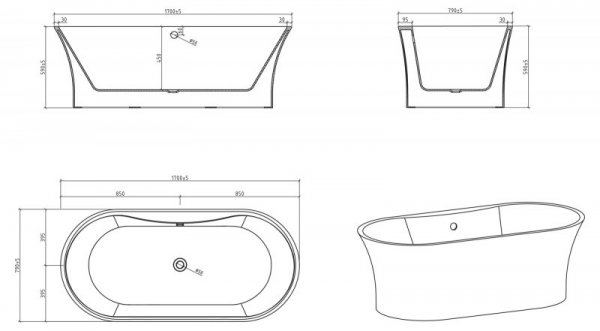 Фото акриловая ванна belbagno bb201-1700-800 170x80 см