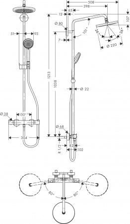 Фото душевая стойка hansgrohe croma 220 air 1jet showerpipe 27185000