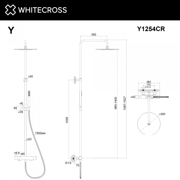 Фото душевая стойка whitecross y y1254cr, цвет: хром