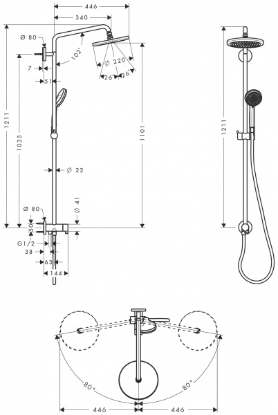 Фото душевая стойка hansgrohe croma 220 showerpipe reno 27224000