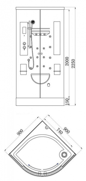 Фото душевая кабина bandhours space 90x90 см