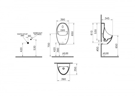 Фото подвесной писсуар vitra arkitekt urinal 5999b003-5555