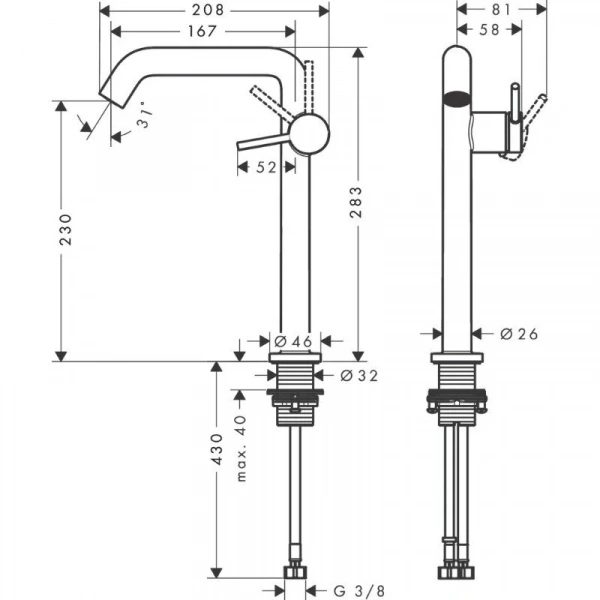 Фото смеситель для раковины hansgrohe tecturis s 73370700