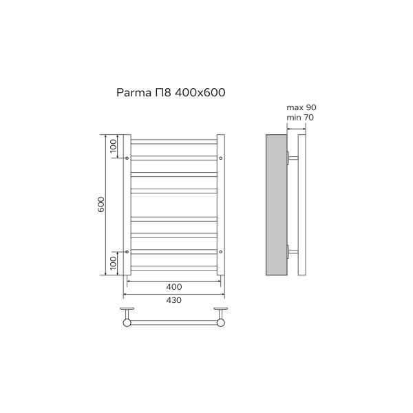 Фото водяной полотенцесушитель azario parma 40x60 см цвет: хром az10146s
