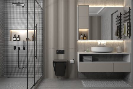 Фото унитаз с инсталляцией abber rechteck ac1201mb-ac0105-ac0121mw