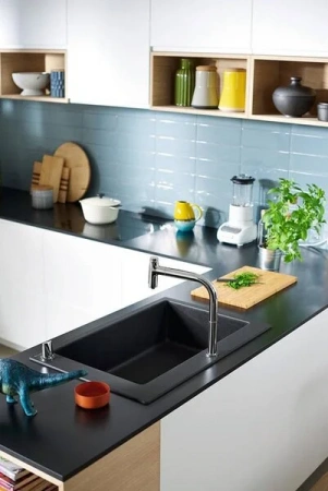 Фото смеситель для кухонной мойки hansgrohe metris select 73804000_vstvo