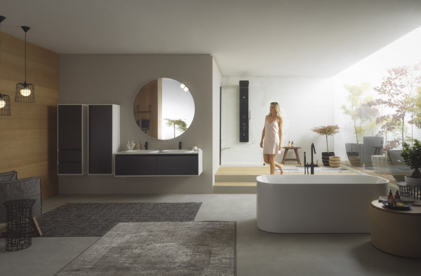 Фото тумба с раковиной kolpa-san pandora 110 см, цвет: черный камень oup 110bl. stone