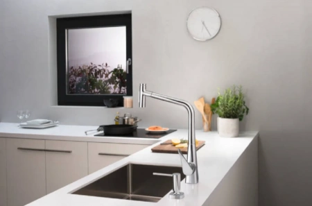 Фото смеситель для кухонной мойки hansgrohe metris select 73816000