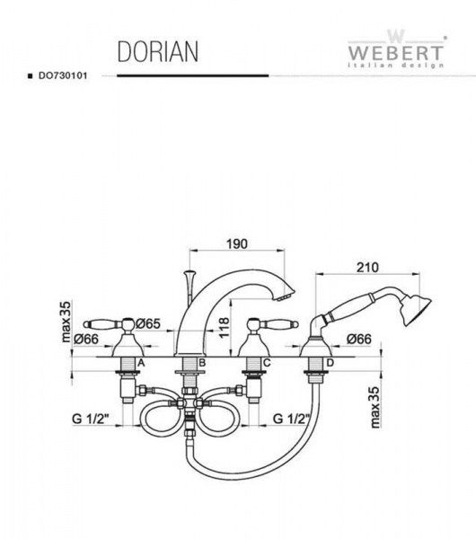Фото смеситель на борт ванны webert dorian, цвет: бронза do 730101