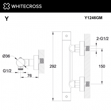 Фото термостатический смеситель для душа whitecross y y1246gm, цвет: оружейная сталь
