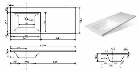 Фото раковина эстет даллас 120 см l/r  фр-00001528