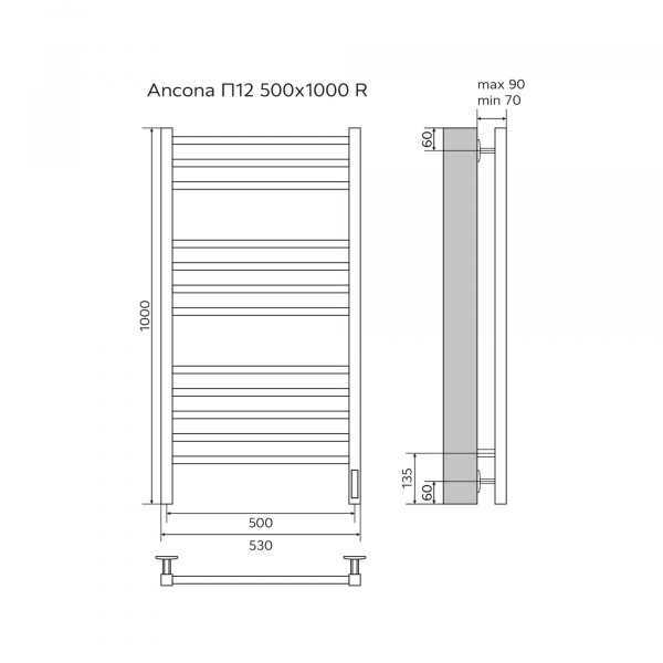 Фото электрический полотенцесушитель azario ancona 50x100 см цвет: белый az71850w