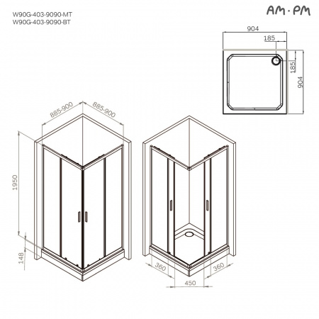 Фото душевое ограждение am.pm gem 90x90 см w90g-403-9090mt