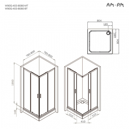 Фото душевое ограждение am.pm gem 80x80 см w90g-403-8080-mt
