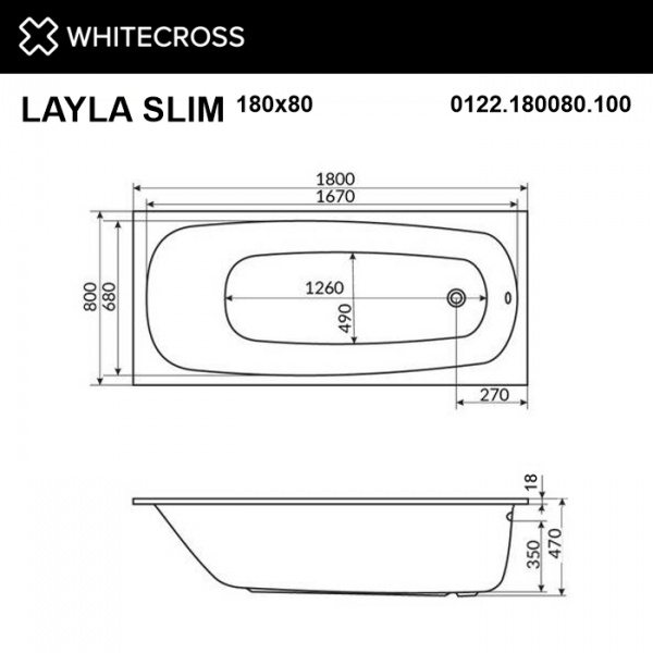 Фото акриловая ванна whitecross layla 180x80 см line 0122.180080.100.line.br