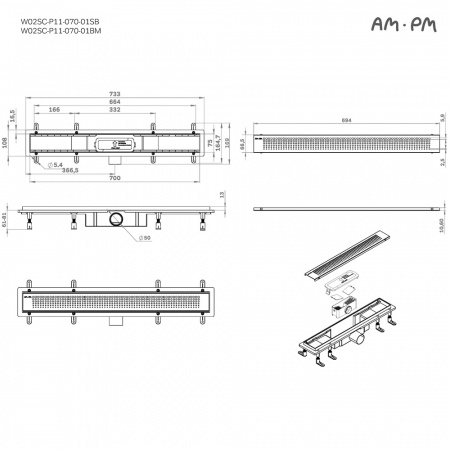 Фото душевой трап am.pm primeflow 70 см w02sc-p11-070-01sb