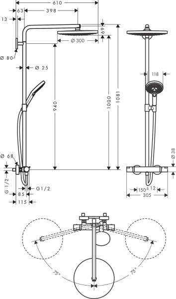 Фото душевая стойка hansgrohe raindance select s 300 2jet showerpipe 27133400