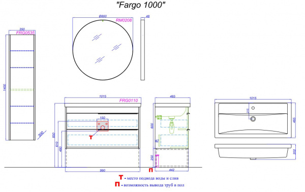 Фото тумба под раковину aqwella fargo 100 см frg0110db