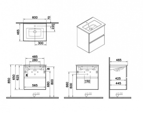 Фото тумба с раковиной vitra mia plus square 60 см 69730