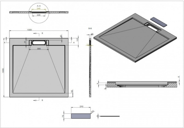 Фото поддон из искуственного камня esbano luxe 100x100 см esp-lx100g