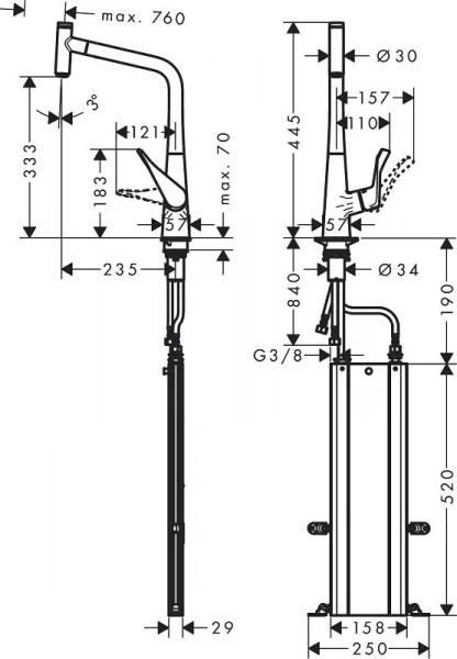 Фото смеситель для кухонной мойки hansgrohe metris select 73807000