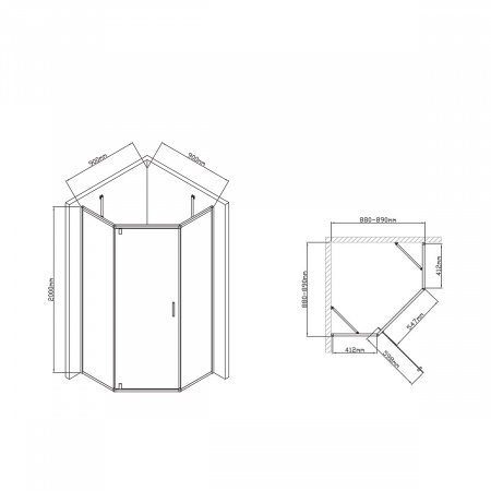Фото душевое ограждение vincea slim-u 90x90 см  vsp-2su900clb