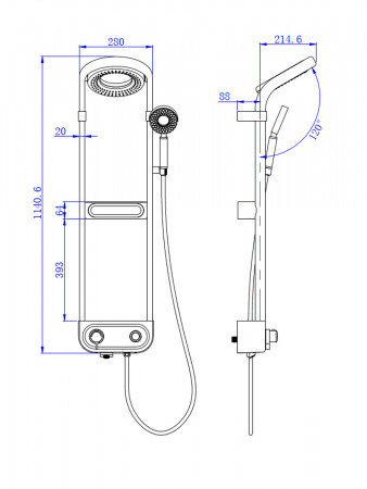Фото душевая стойка aquame aqm8004b, цвет : черный