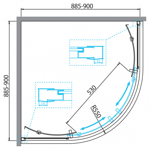Фото душевое ограждение 	belbagno due 90x90 см due-r-2-90-p-cr