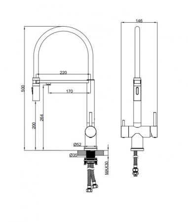 Фото смеситель для кухни с гибким изливом altrobagno flusso 050204 mb
